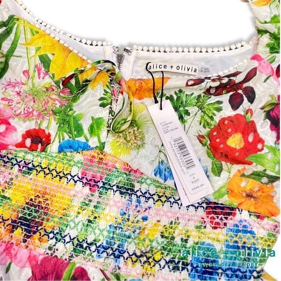 Alice + Olivia **NWT** Crawford Smocked Floral Sweetheart Mini Dress - Picture 15 of 16